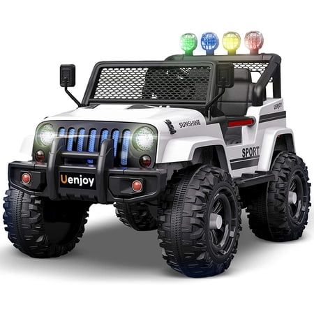 Uenjoy 12V Kids Ride on Toys Electric Battry-Powered Ride-On Truck Car RC Toy w/ Remote Control 2 Speed White and Blue