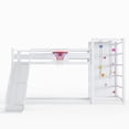 thumbnail image 4 of Bellemave Bunk Bed with Slide & Basketball Hoop, Twin over Twin Bunk Bed with Pull-up Rings and Climbing Wall, Metal Twin Size Loft Bed with Bookcase and Play Space, White, 4 of 9