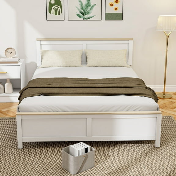 HOMCOM Queen Size Bed Frame with Headboard and Footboard, Queen Platform Bed Frame with Wooden Slats, No Box Spring Needed, Easy Assembly, White