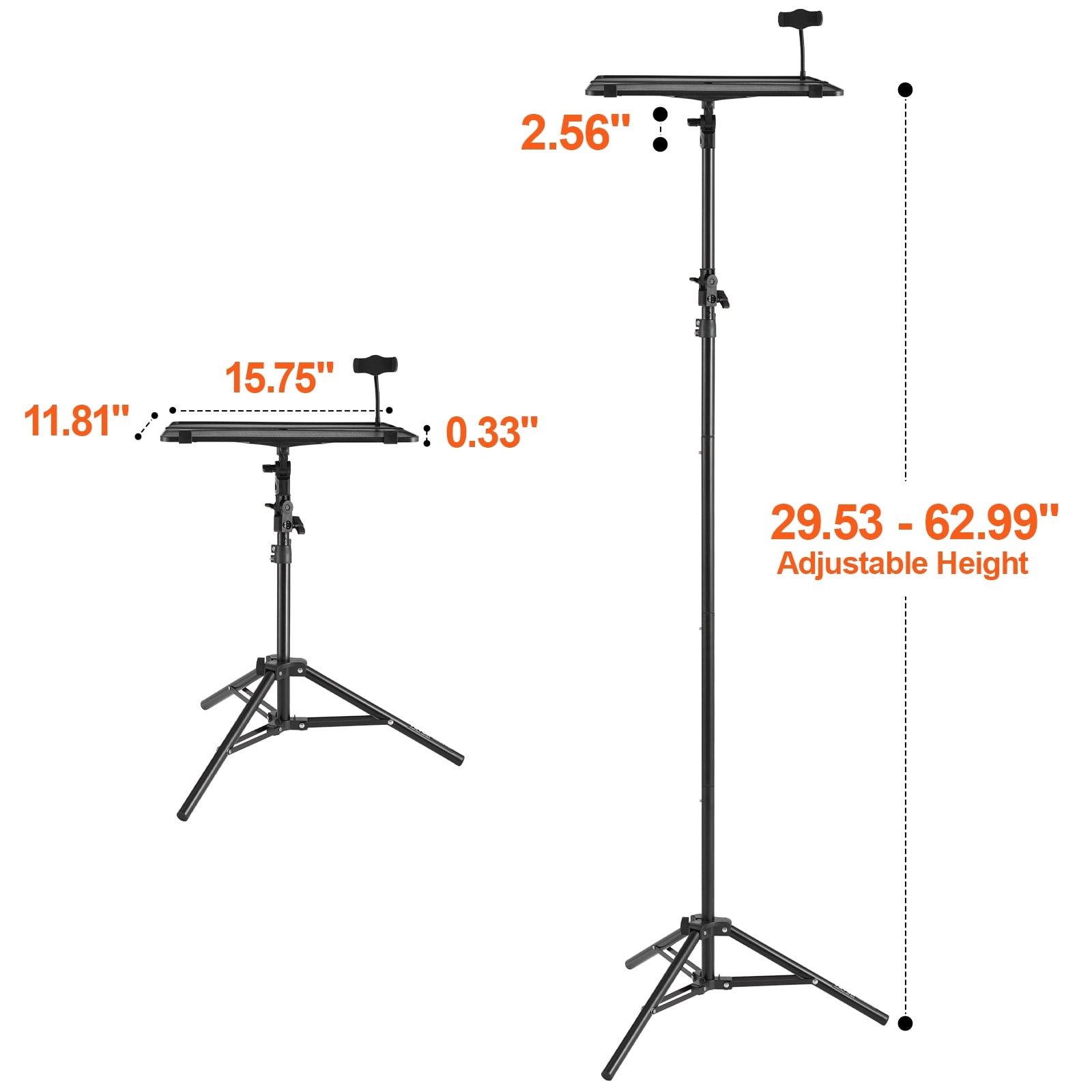VEVOR Projector Stand, Laptop Stand Tripod Adjustable Height from 26.97 to 63 in, Portable Projector Tripod Stand with Tray & Gooseneck Phone Holder, for Outdoor Movies, Home, Office, Stage