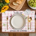 thumbnail image 4 of Spring Pig Placemats Set of 4, Butterfly Botanical Floral Pink Plaid Placemats for Dining Table, Place Mats for Kitchen Tabletop, Waterproof Wipeable Dining Table Mats Set, 4 of 9