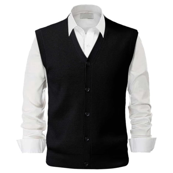 JTieacloth Tops for Men Loose Fit plus Size Male Autumn And Winter Buckle Sweater Vest Vest V Neck Pure Color Wool Collarless Shirt Combined Body Type Non Hooded Vest Sweater Vest