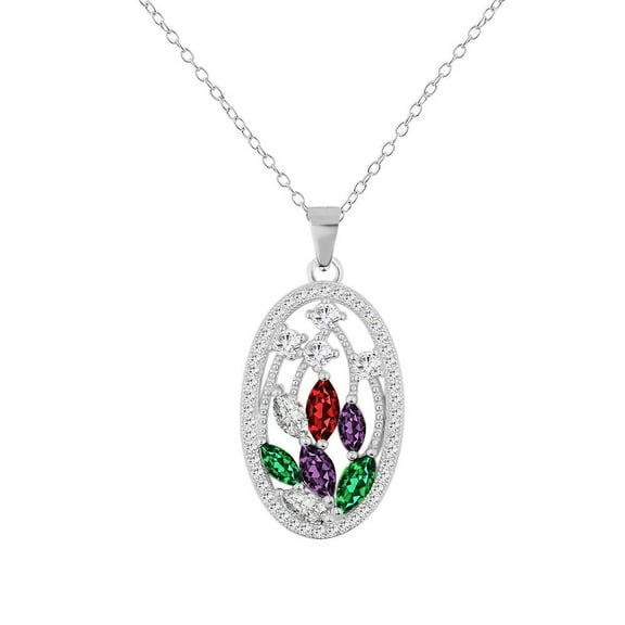 925 Sterling Silver White Clear Multicolor CZ Bright Holiday Pendant Necklace, 18"