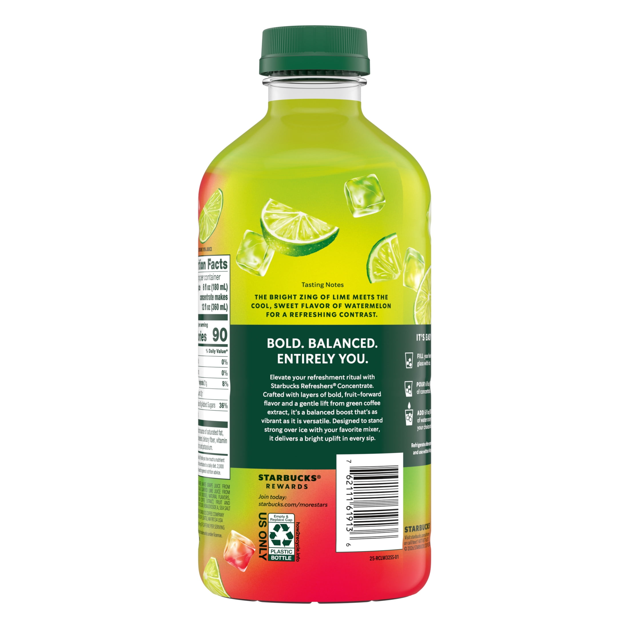 Starbucks at Home Refreshers Concentrate Lime Watermelon, Refreshing Drink, Cold Drinks 32 fl oz
