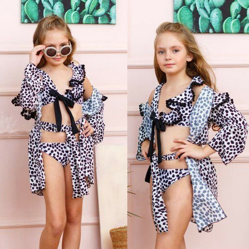 Toddler Kids Girls Leopard Print Tassel Cute Swimwear Swimsuit Bikini Set Beachwear Bathing Suit