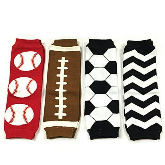 ALLYDREW 4 Pack Leg Warmers In Various Styles For Babies And Toddlers, Home Run, Touchdown, Soccer, Chevron