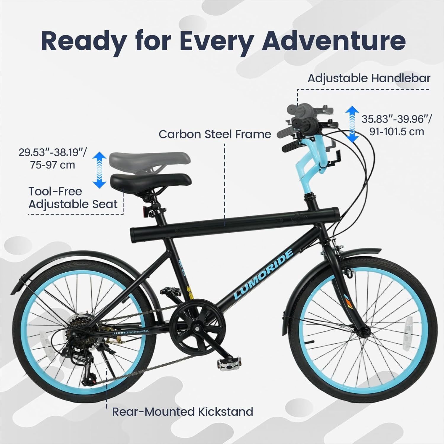 OLAKIDS Mountain Bike, 20 Inch Bicycle with 7 Lighting Modes Bluetooth Music 6 Speed Drivetrain