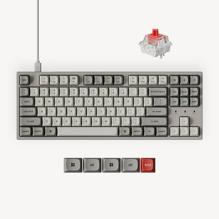 Keychron C1 Pro 8K QMK Wired Custom Mechanical Gaming Keyboard TKL, Keychron Super Linear Red Switch