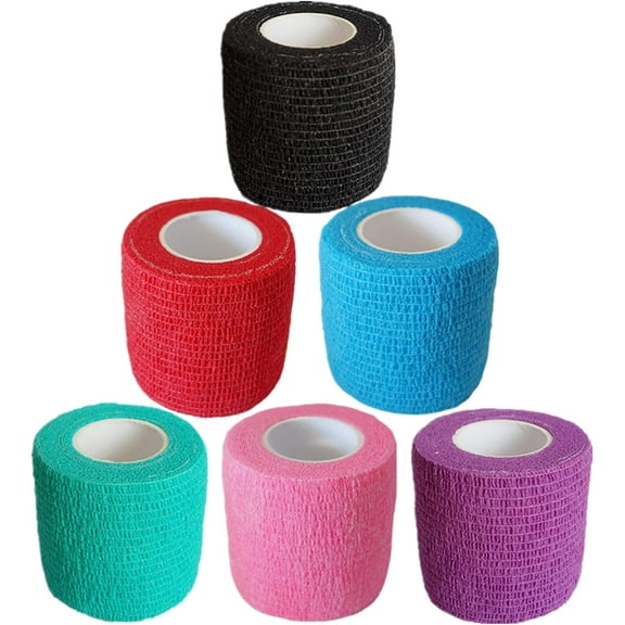 6 Pack 2 Inches Cohesive Bandage Self Adhesive Wrap Elastic Self Adherent Vet Wrap Breathable Self Stick Tape for Wrist, Ankle, Sports, Tatoo Wrap(5 Yards, Multi Colors)