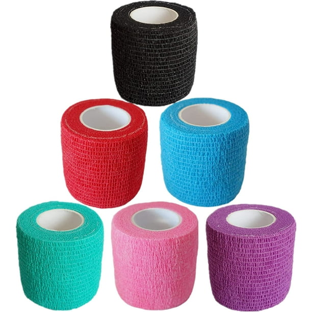 Paquete de 6 vendas cohesivas de 2 pulgadas, autoadhesivas, elásticas, autoadherentes, para veterinarios, transpirables, para muñeca, tobillo, deportes, envoltura de tatuajes (5 yardas, multicolor) oso de fresa Electrónica