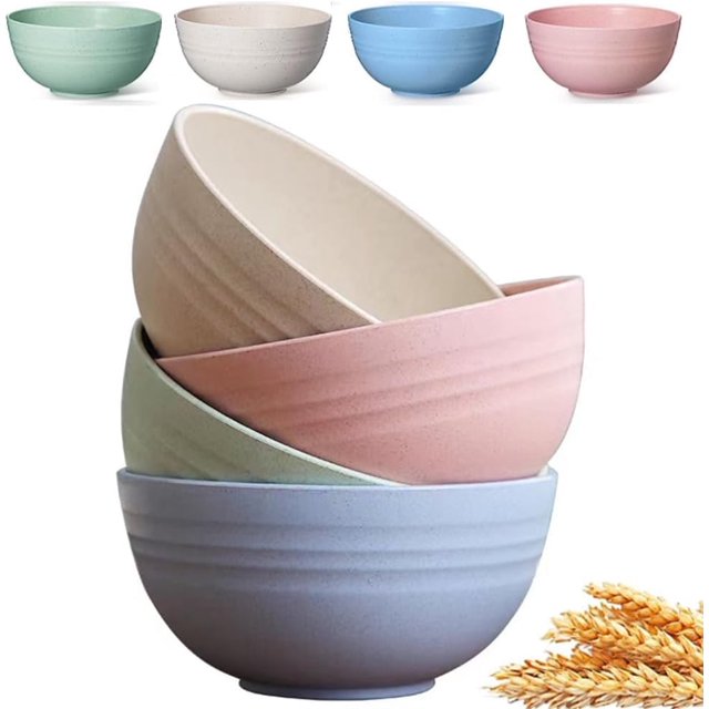 Tazones de cereales irrompibles NOGIS de 24 oz - Tazón reutilizable de paja de trigo - Apto para lavavajillas y microondas - Juego de tazones de bambú para niños, para sopa, ensalada, arroz, avena y