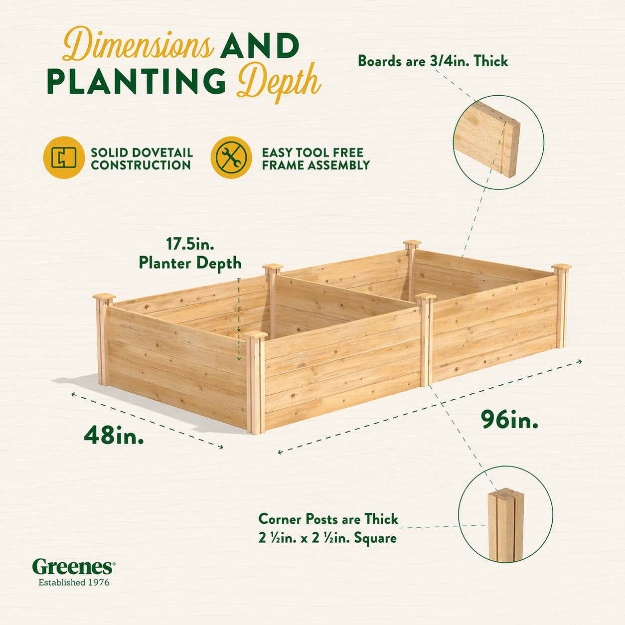 Greenes Fence 48" x 96" x 17.5" (3/4" Thick) Premium Cedar Raised Garden Bed