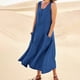 thumbnail image 2 of Vestido sin mangas de cuello redondo liso para mujer: corte holgado, tejido transpirable para primavera/verano/otoño, vestido largo con bolsillos, talla real., 2 of 7