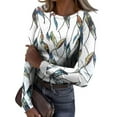 thumbnail image 2 of Women's Ribbed Knit Floral Shirts Crew Neck Long Sleeve Stretch T-Shirts Slim Fit Jumper Tops, 2 of 3