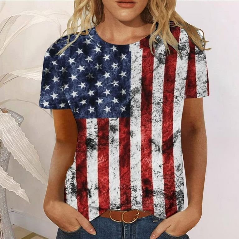 ophøre hjælpemotor Layouten WXLWZYWL Clearance Sale Cheap Tops For Women Women'S Summer Casual Crewneck  Short Sleeve T-Shirts Flag Print Fit Basic Tops Tees Blouses - Walmart.com