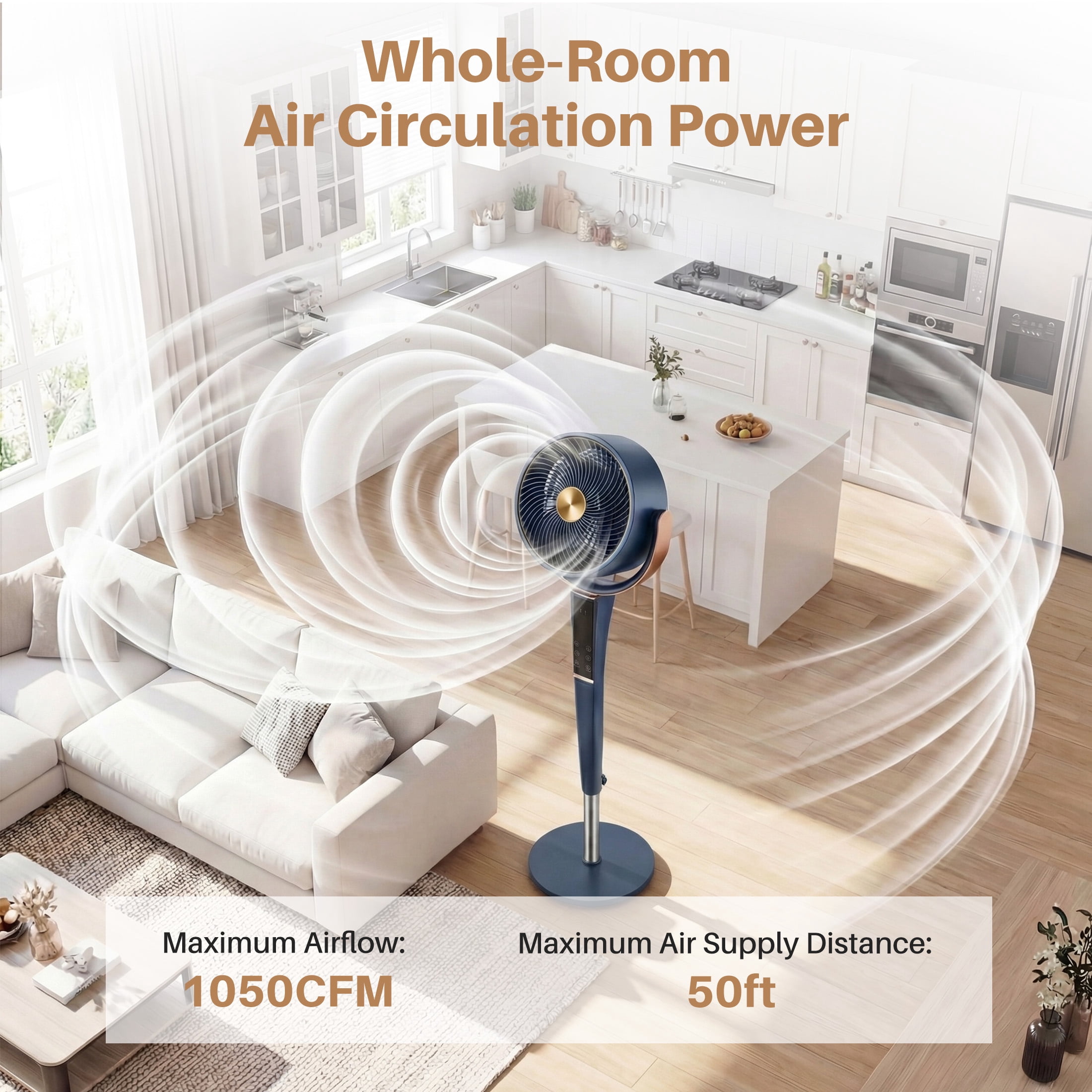 SHOUFTW Quiet Oscillating Pedestal Fan for Bedroom, 15 Speeds 5 Modes, 37-45" Height Adjustable, 12H Timer, Gray