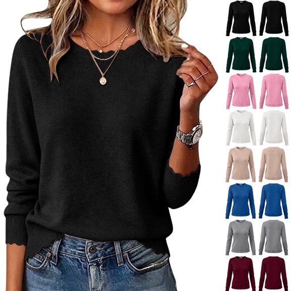 Tsivenald Sweater for Women Crew Neck Long Sleeve Tops Fashion Clothing Soft Knit Pullover Lightweight Business Casual Fashion Clothing for Fall Winter