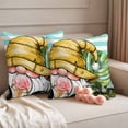 thumbnail image 2 of Summer Gnomes Outdoor Waterproof Pillow Covers, Aqua Stripes Tropical Leaves Decorative Square Throw Pillowcase Sofa Cushion Sham for Patio/Couch/Chair, 20"x20" 2 Pack, 2 of 8