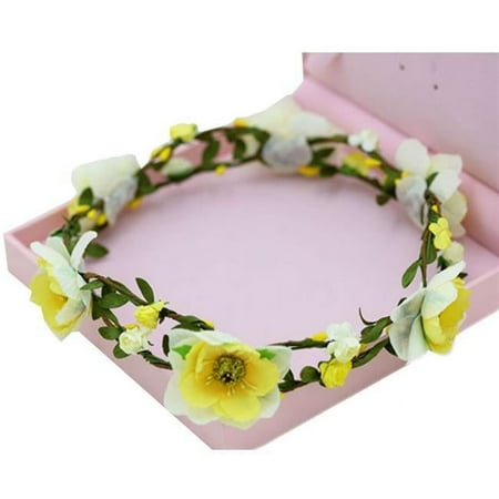 Panda Superstore PS-BEA11058051-MC00213 Holiday Dress Headdress Flower Garlands of Cane Simulation,Yellow