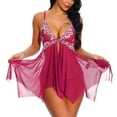 thumbnail image 3 of POTETI Watermelon Red Teddy Lingerie for Women Mesh See Through Underwear Lace Flowy Nightdress, 3 of 6