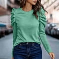 thumbnail image 2 of Lenpel Women's T Shirts Pleated Long Sleeve Crew Neck Solid Color Fleece Warm Dressy Casual Tunic Tops Loose Tee Blouses(Mint Green,X-Large), 2 of 7
