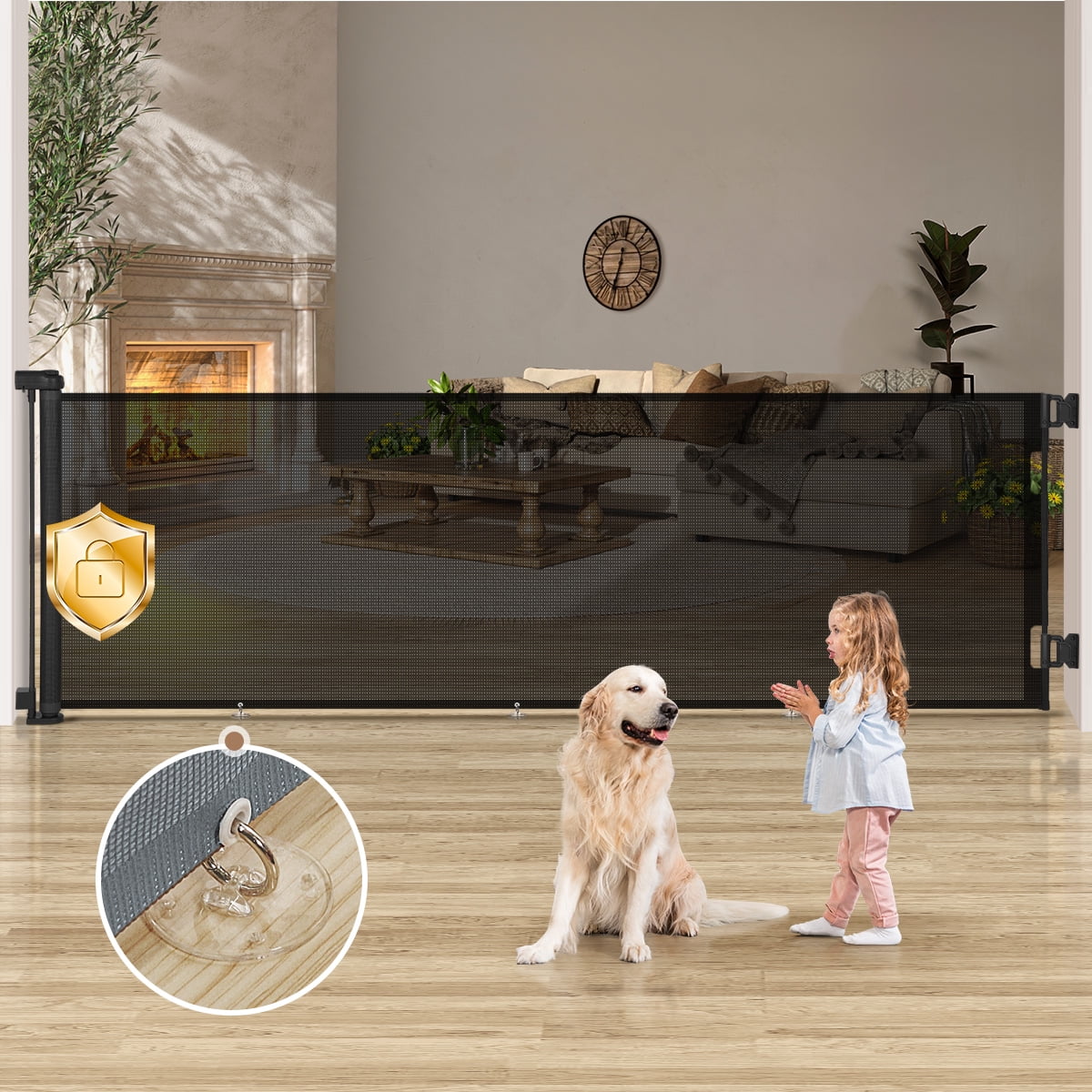 Retractable Baby Gate, Caveen 120" Extra Wide ABS Expandable for Livingroom Outdoor, Black