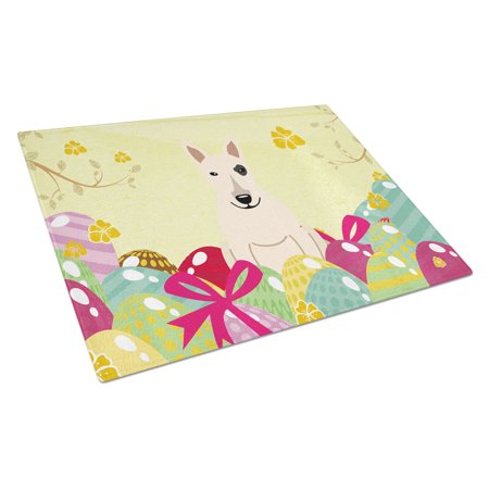 Easter Eggs Bull Terrier White Glass Cutting Board Large