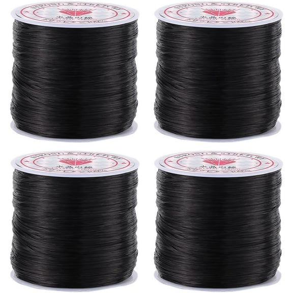 240m 4 Rolls 0.8mm Black Stretchy Bracelet String Elastic Bead Cord Crystal Beading Thread Spandex Strings Seed Beaded Cords for Jewelry Making Beading Supplies DIY Bracelets Necklaces Craft DIY