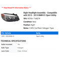 thumbnail image 2 of Right Headlight Assembly - Compatible with 2013 - 2015 BMW X1 Sport Utility 2014, 2 of 2