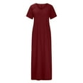 thumbnail image 4 of Bigersell Maxi Dresses for Women Summer Casual Dress Round Neck Solid Pocket Short Sleeve Long Dress Beach Dresses for Female 2022 Women's Plus Slip Dress Dresses, Style 16891, Red XXL, 4 of 5
