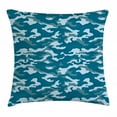 thumbnail image 1 of Camo Throw Pillow Cushion Cover, Military Theme Camouflage in Oceanic Colors Sea Water Inspired, Decorative Square Accent Pillow Case, 20 X 20 Inches, Dark Blue Slate Blue Baby Blue, by Ambesonne, 1 of 2