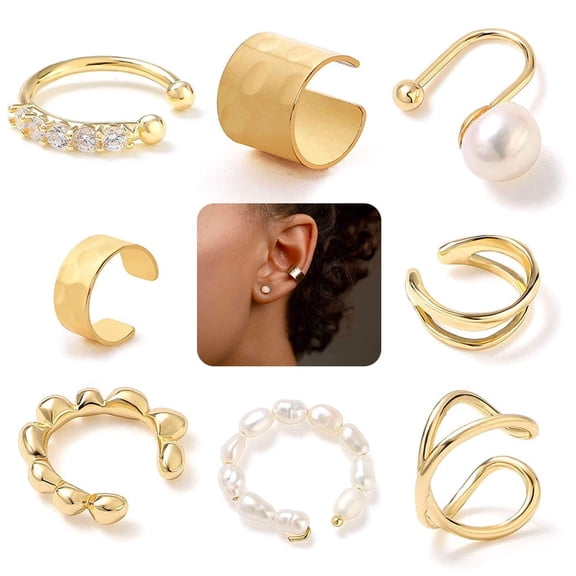 SHELLTON 8 Pcs Sparkling Ear Cuff Gold Earrings for women Earring Set