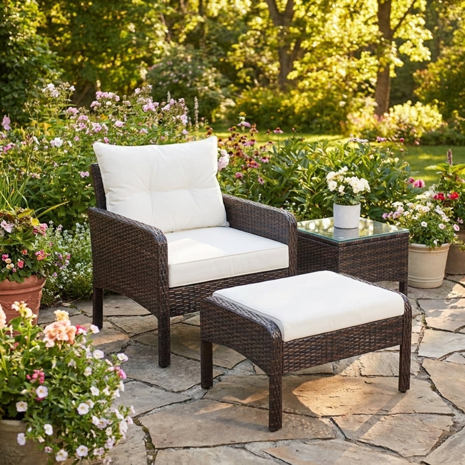 Biotree 5 Pieces Patio Rattan Furniture Set Sofa Outdoor Conversation Set for Garden Backyard Porch, Red/Turquoise/Beige