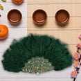thumbnail image 3 of Abanico Decorativo de mano Salvador de plumas de novia para boda estilo Vintage plegable VERDE, 3 of 7