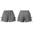 thumbnail image 4 of Yutgune Womens Checkered Shorts Elastic Waist Side Bow Casual Lightweight Beach Summer Shorts with Pockets, 4 of 9