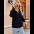 thumbnail image 4 of Sudadera de Lana Extragrande con Capucha y Colores Contrastantes para Mujer, de Punto, con Cuello en V, Informal, con Bolsillos Negro M, 4 of 9