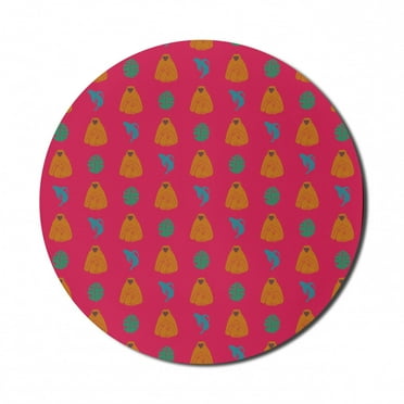 Exotic Mouse Pad for Computers, Colorful Retro Style Concept of Monkey Animal Silhouettes and Leaves, Round Non-Slip Thick Rubber Modern Gaming Mousepad, 8" Round, Orange Blue, by Ambesonne