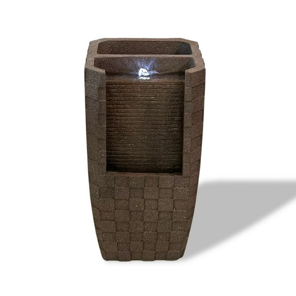 23.8" H Brown Fountain with LED Light and Planter Area