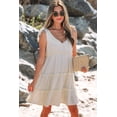 thumbnail image 4 of Women's Oatmeal Solid Color Tied Straps Ruffle Tiered Mini Dress - Casual Summer Style - [ZhiHiMeRi] | (US 12-14)L, 4 of 12
