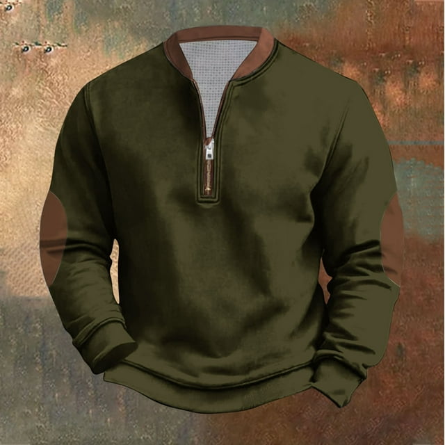 Timegard Long Sleeve Shirts for Men Plus Size Zipper V Neck Stand Collar Athletic Workout Shirts Tops