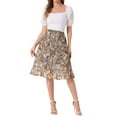 thumbnail image 2 of INSPIRE CHIC Women's Floral High Waist Flowy A-Line Split Ruffle Knee Length Skirts M Grey, 2 of 6