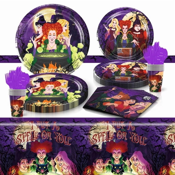 Hocus Pocus Tableware Set Cups Kit Birthday Plates Party Supplies Decorations Disposable Dinnerware