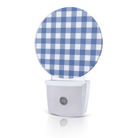 Night Lights Auto Sensor Buffalo Plaid Blue Check Night Light Farmhouse Style Round Lamp Plug-in LED Nightlights Dusk to Dawn for Living Room Bedroom Bathroom Hallway Home Wall Decor