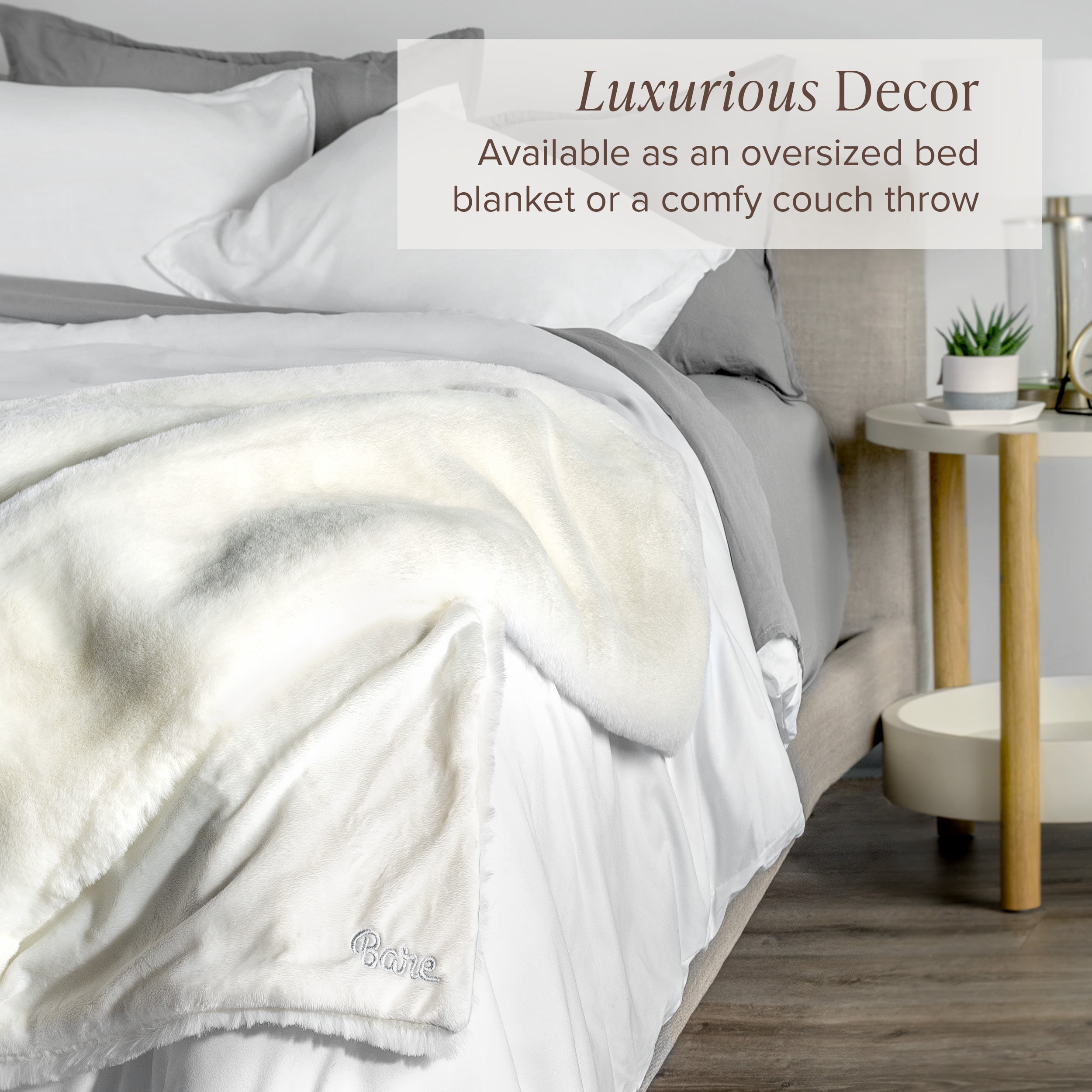 Bare Home Faux Fur Blanket - 47" x 60" - Ultra Soft Fleece - Throw, White