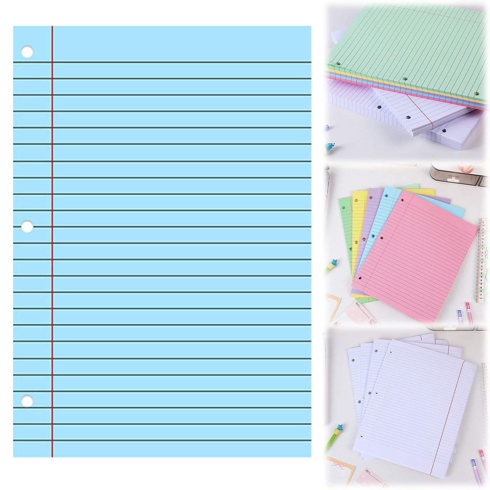 HCTSHG Colored Loose Paper 8" X 11" College Ruled Lined 3 Hole Punched Notebook Filler Paper for 3-Ring Binders Notepad Writing Note Pads Ideal for Home, Office, Binders,Planning & Journaling