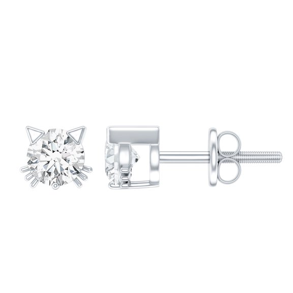 Rosec Jewels - Lab Grown Diamond Cat Stud Earrings for Women (1 Ct, 6 mm, EF-VS Quality, Screw Back), 925 Sterling Silver