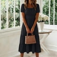 thumbnail image 4 of BLVB Summer Fall Dresses for Women Short Sleeve Trendy Beach Midi Dress Square Neck Tiered Boho Sundress, 4 of 6