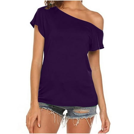 

Dianli Corset Tops For Women Plain Tunic Slash Neck Short Sleeve Summer T-Shirts Plus Size Beach Fashion Loose Casual Blouses Tops Purple XXXXL