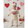 thumbnail image 5 of BemeyourBBs Infant Baby Boy Girl My First Valentines Day Outfit Romper Letters Embroidery Jumpsuit with Hat Cute Newborn Spring Clothes, 5 of 9