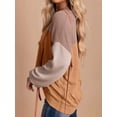 thumbnail image 5 of Womens Fashion Color Block Long Sleeve Crewneck Knitted Casual Loose Pullover Shirts Tops Khaki XL, 5 of 6